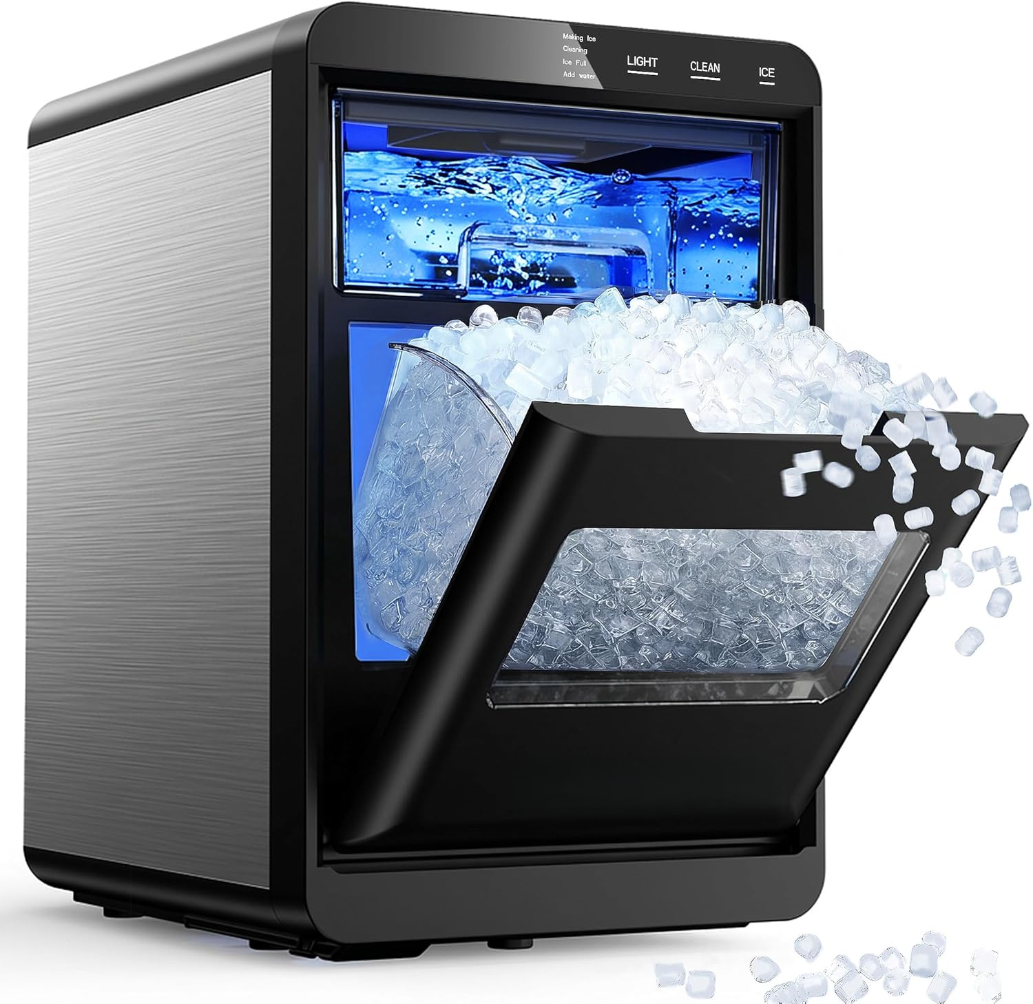 40Lbs/24H Countertop Nugget Ice Maker, Self-Cleaning Pellet Ice Machine with Scoop & Basket
