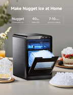 40Lbs/24H Countertop Nugget Ice Maker, Self-Cleaning Pellet Ice Machine with Scoop & Basket