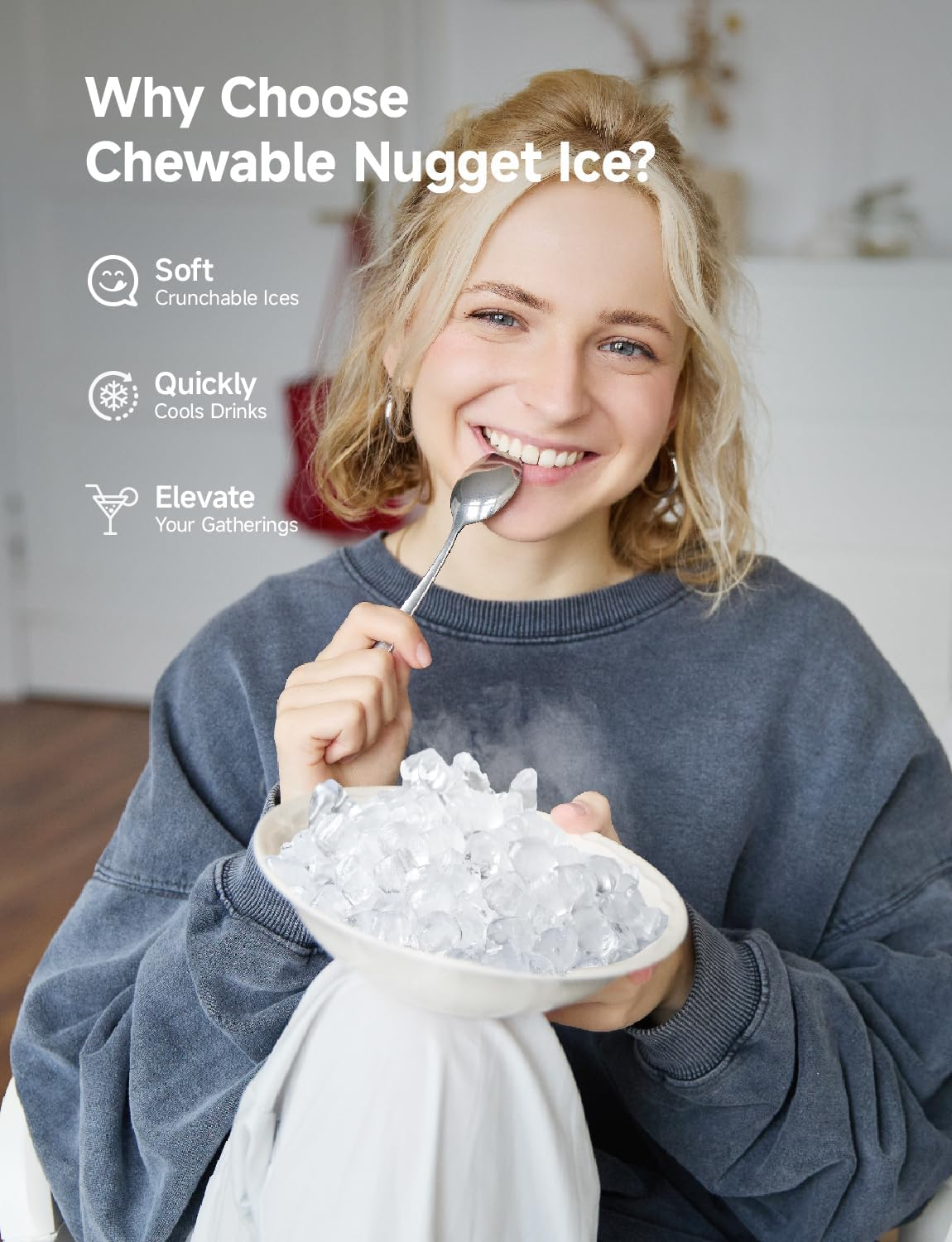 40Lbs/24H Countertop Nugget Ice Maker, Self-Cleaning Pellet Ice Machine with Scoop & Basket