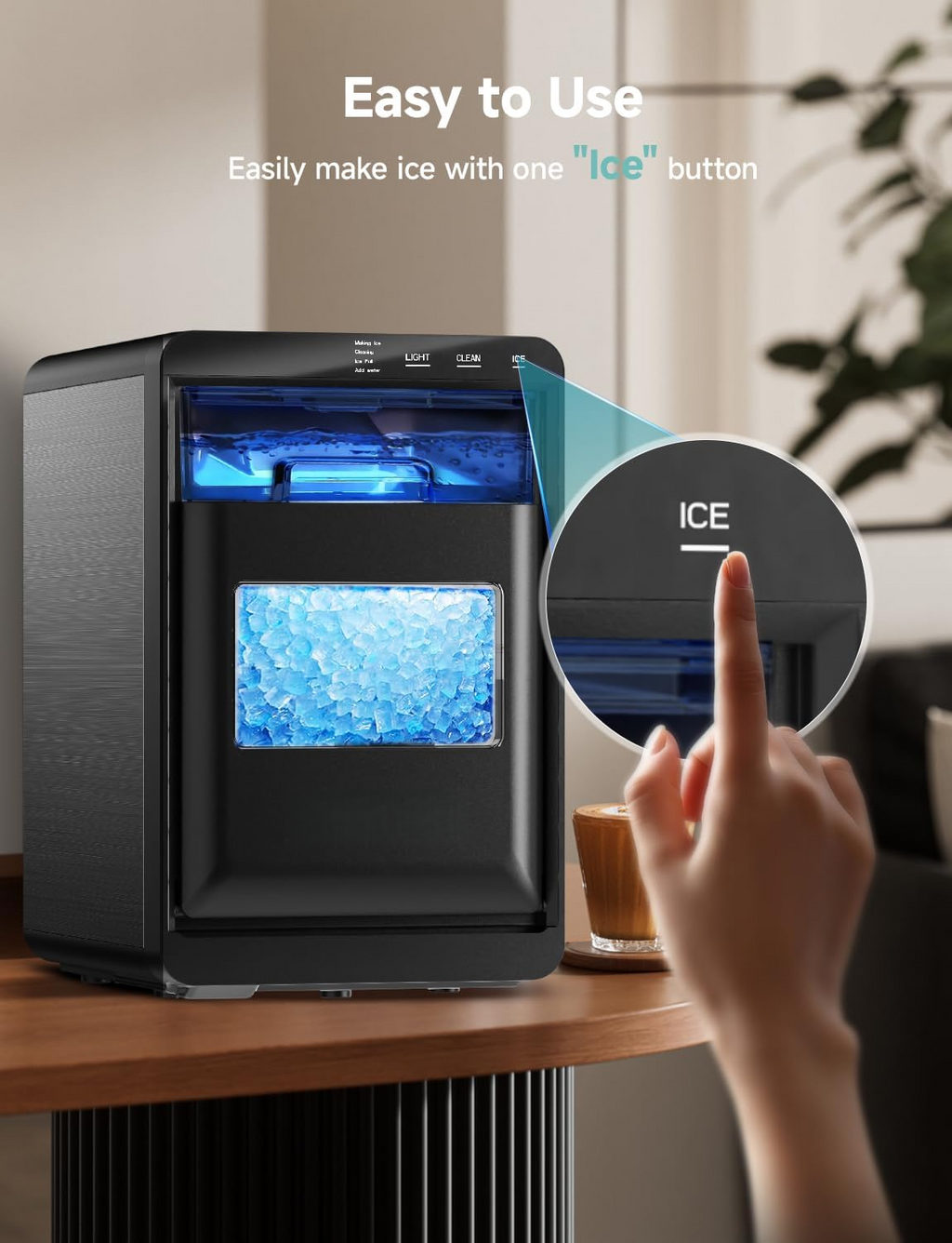40Lbs/24H Countertop Nugget Ice Maker, Self-Cleaning Pellet Ice Machine with Scoop & Basket