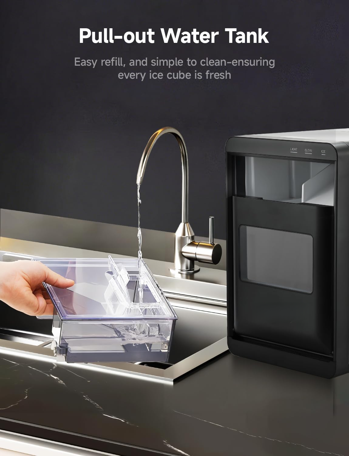 40Lbs/24H Countertop Nugget Ice Maker, Self-Cleaning Pellet Ice Machine with Scoop & Basket