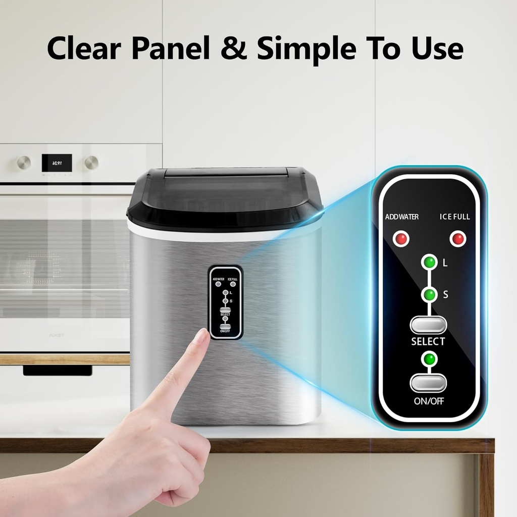 Countertop Smart Ice Maker, 26Lbs/24H, 9 Cubes Ready in 8 Mins, Self-Cleaning Portable Ice Maker with Ice Scoop and Basket, Perfect for Home Kitchen Office, Silver