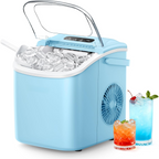 Countertop Ice Maker Machine with Handle, 26Lbs/24H, 9 Ice Cubes Ready in 6 Mins, Auto-Cleaning Portable Ice Maker with Basket & Scoop, Smart App Remote Control for Home Kitchen Camping RV, Blue