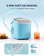 Countertop Ice Maker Machine with Handle, 26Lbs/24H, 9 Ice Cubes Ready in 6 Mins, Auto-Cleaning Portable Ice Maker with Basket & Scoop, Smart App Remote Control for Home Kitchen Camping RV, Blue
