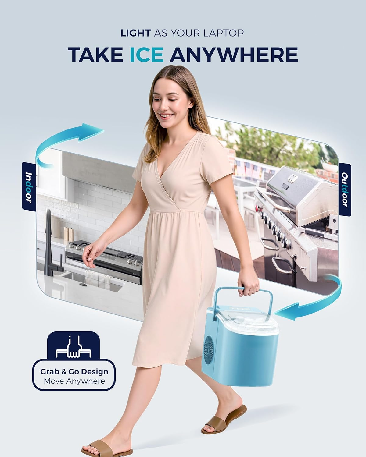 Countertop Ice Maker Machine with Handle, 26Lbs/24H, 9 Ice Cubes Ready in 6 Mins, Auto-Cleaning Portable Ice Maker with Basket & Scoop, Smart App Remote Control for Home Kitchen Camping RV, Blue