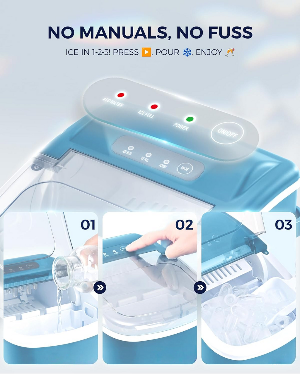 Countertop Ice Maker Machine with Handle, 26Lbs/24H, 9 Ice Cubes Ready in 6 Mins, Auto-Cleaning Portable Ice Maker with Basket & Scoop, Smart App Remote Control for Home Kitchen Camping RV, Blue